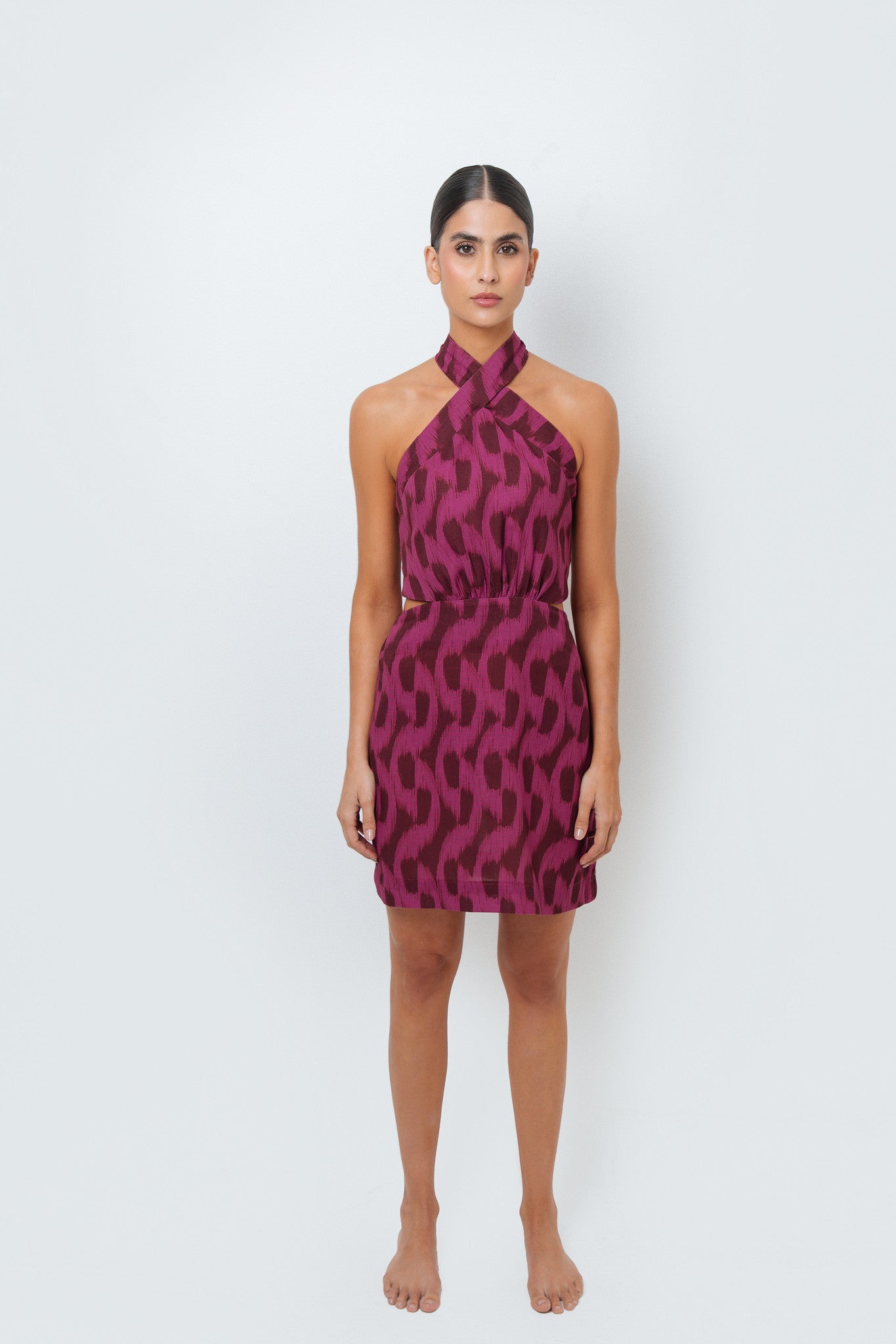 Burgundy Print Short Dress