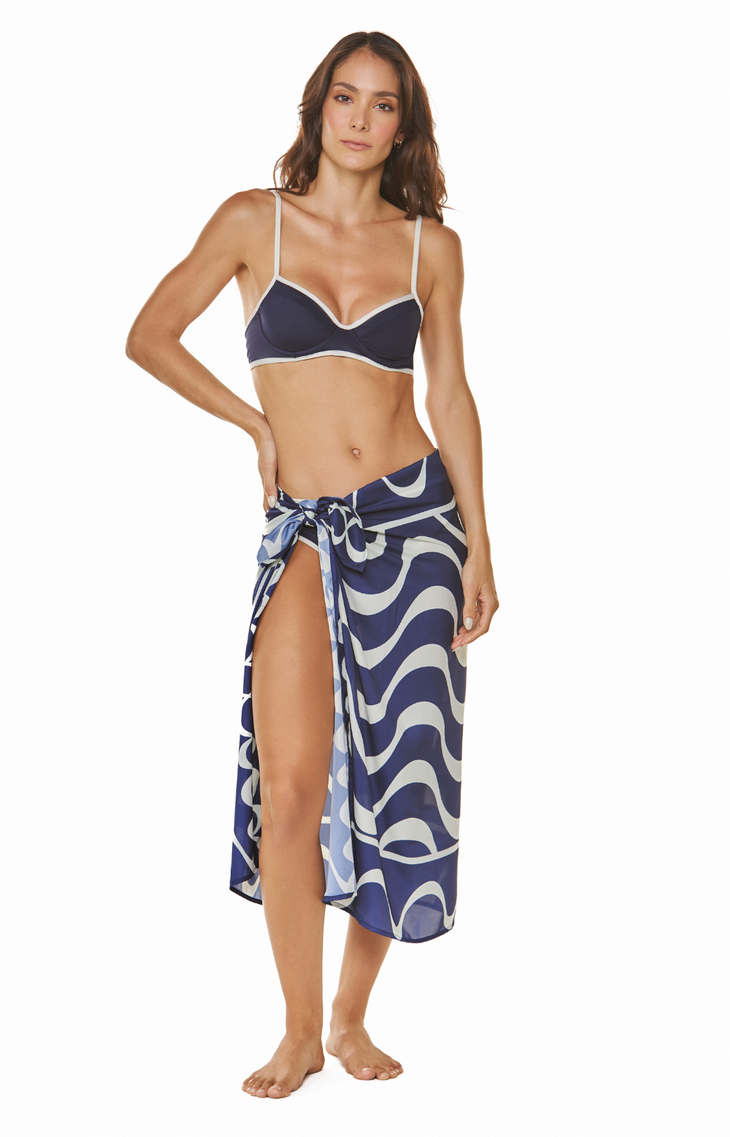 Baru multipurpose long pareo bath cover-up in blue printed semi-satin fabric